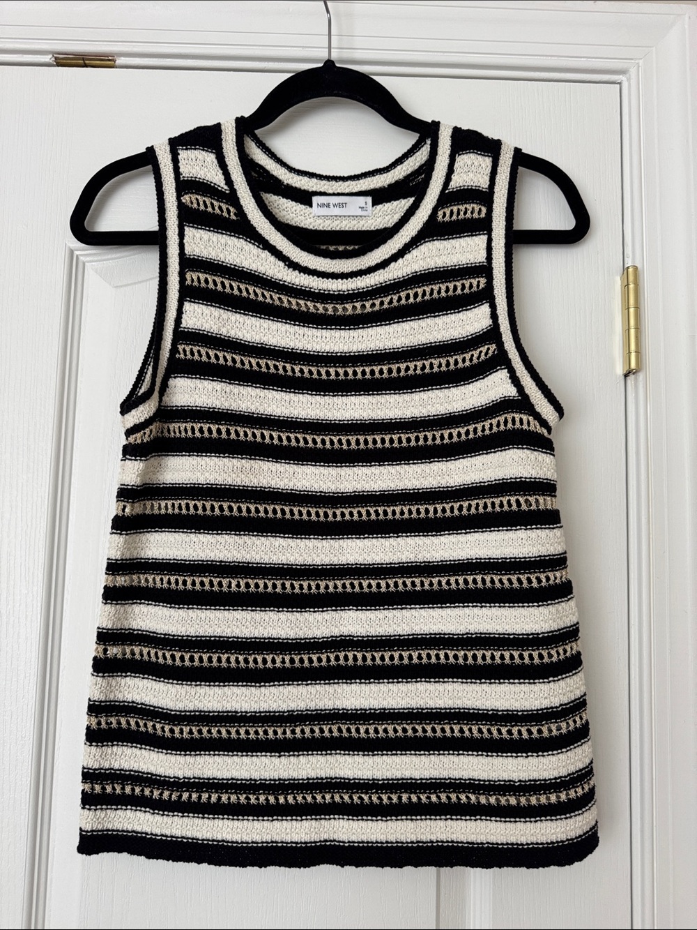 Nine West Black & Cream Striped Knit Sleeveless Top